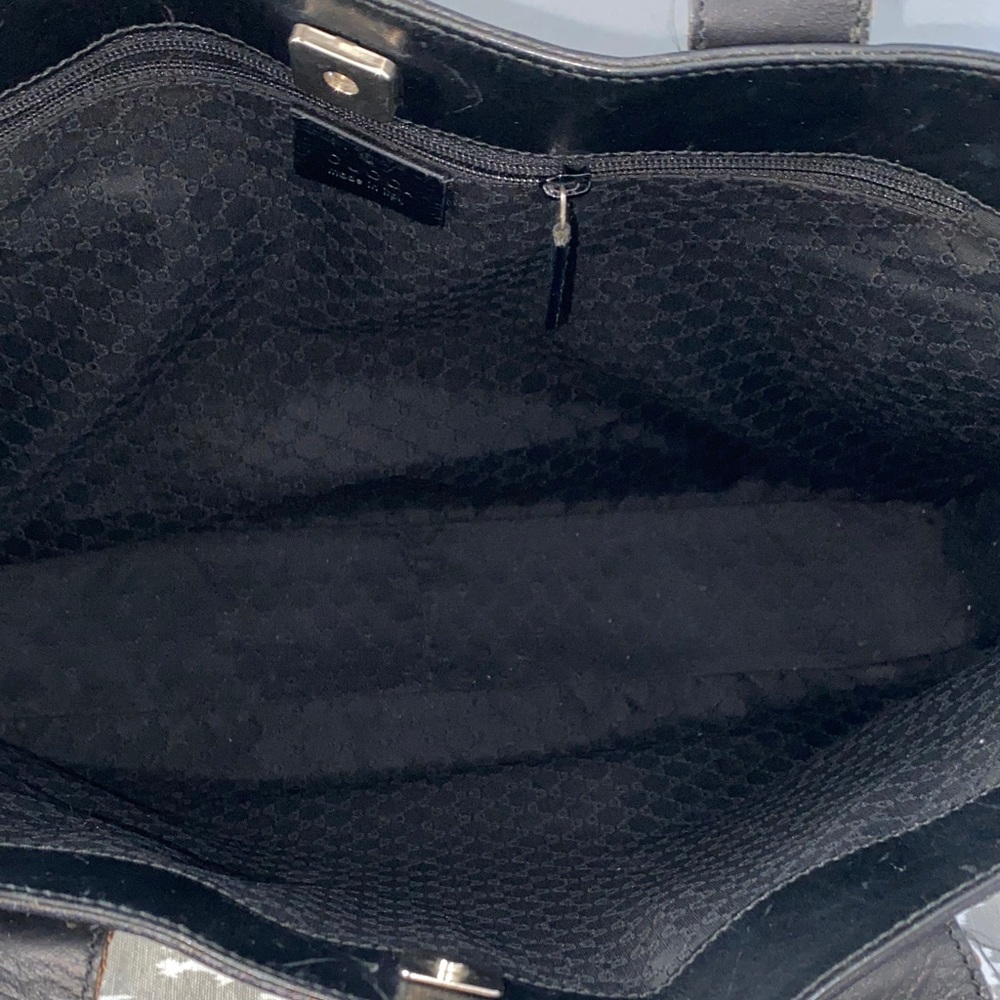 Gucci Sherry Line Black Leather Web Tote Bag with Canvas Handles - Picture 5 of 14